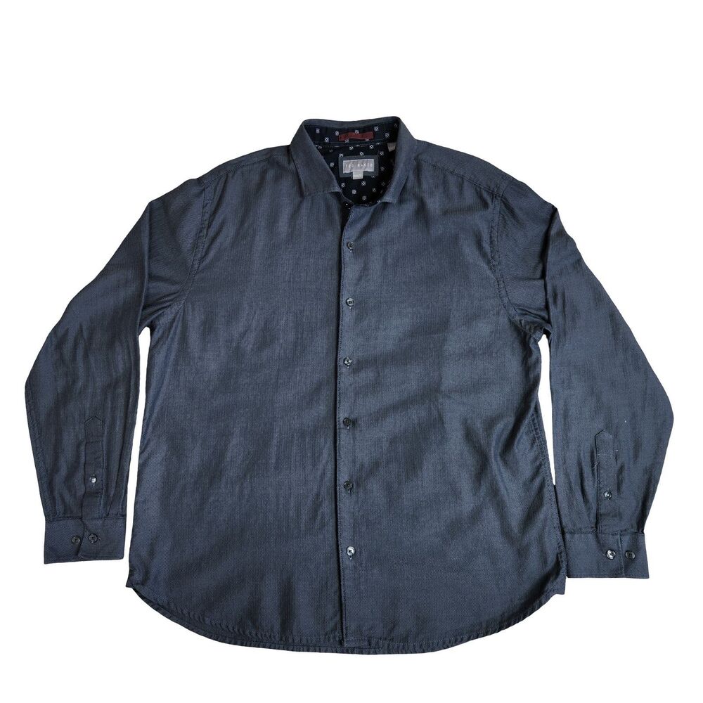 Ted Baker Men's XL Long Sleeve Button Up Shirt Charcoal Grey Herringbone Cotton
